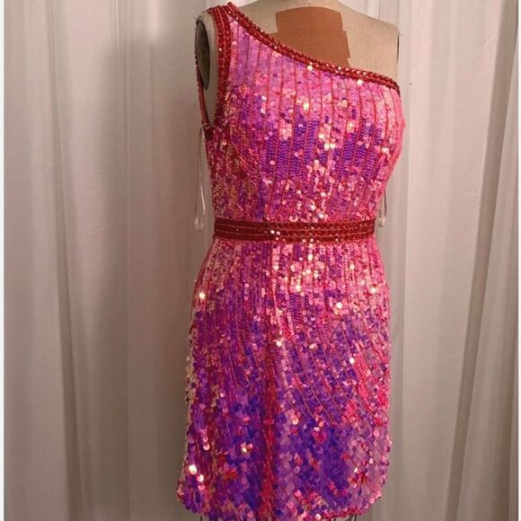 Aleta Hot Pink Iridescent mini dress - Picture 4 of 6